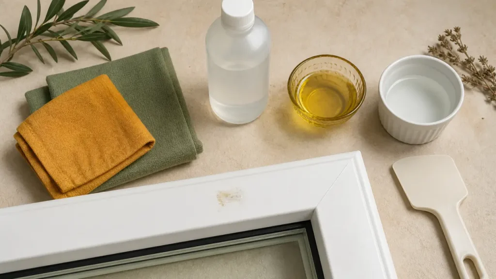 Enlever colle sur pvc fenêtre : trace nettoyée à l’huile et alcool