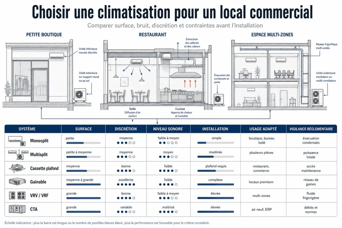 Comment climatiser un local commercial : comparaison des systèmes de climatisation et contraintes réglementaires