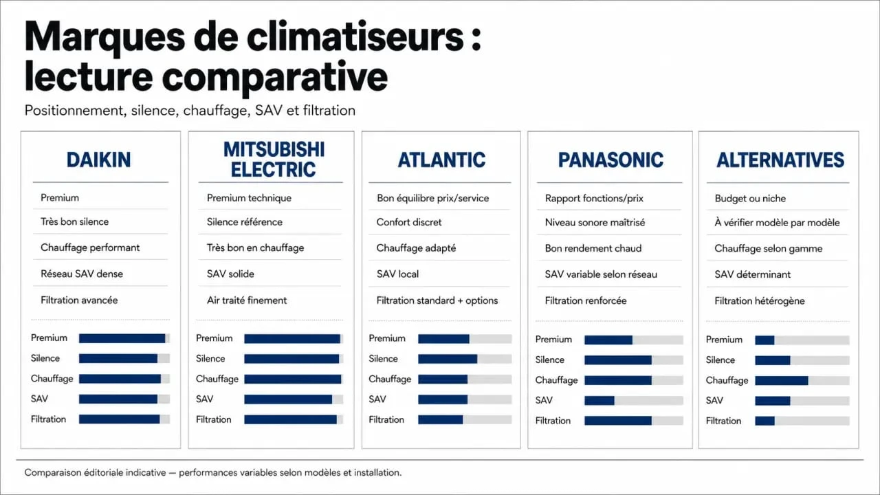 Climatiseur marque : comparaison visuelle des marques de climatiseur et de leurs critères de choix