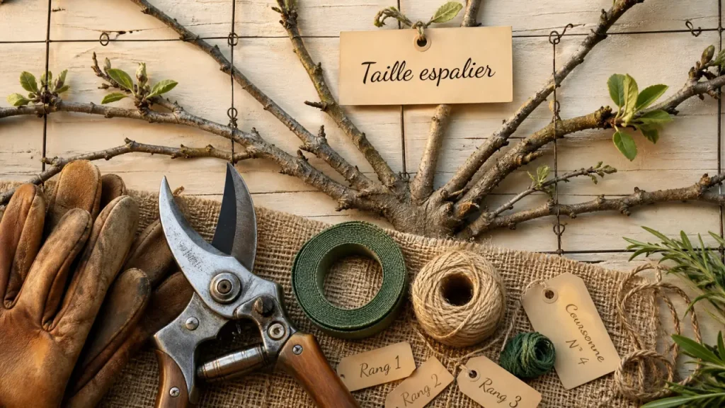 Pommier espalier : sécateur pour la taille en hiver, repérer les coursonnes