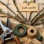 Pommier espalier : sécateur pour la taille en hiver, repérer les coursonnes