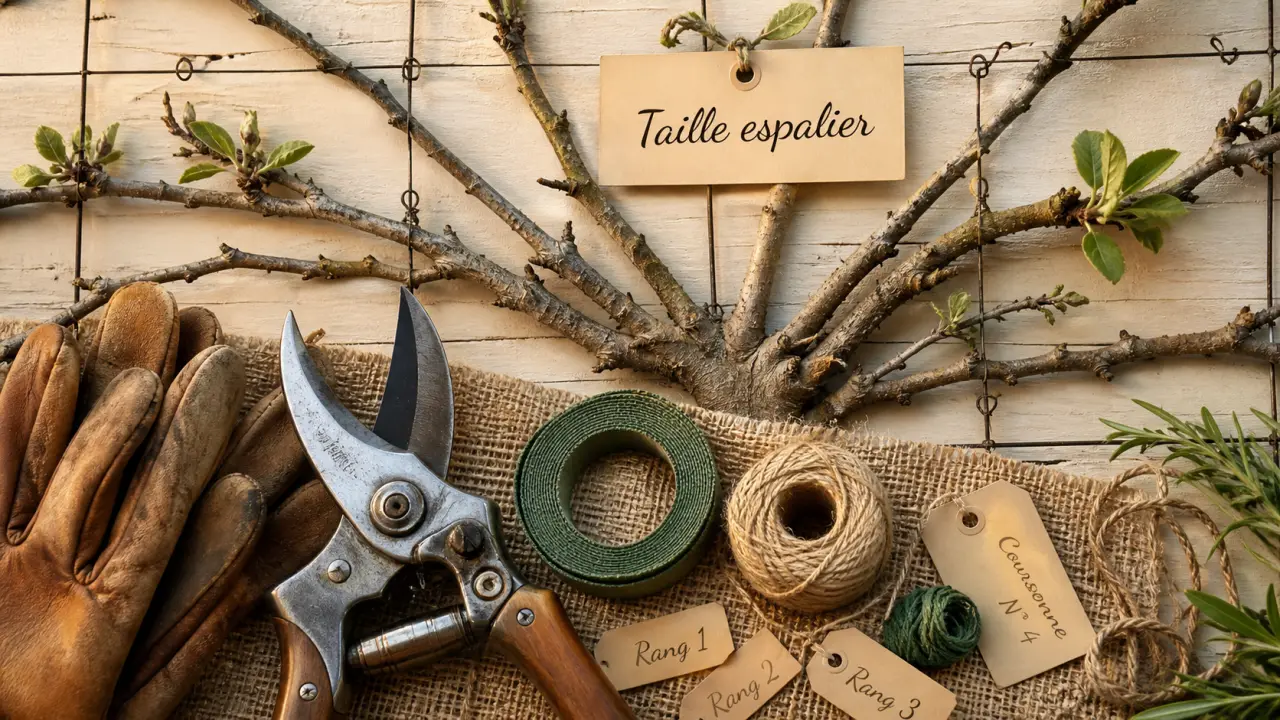Pommier espalier : sécateur pour la taille en hiver, repérer les coursonnes