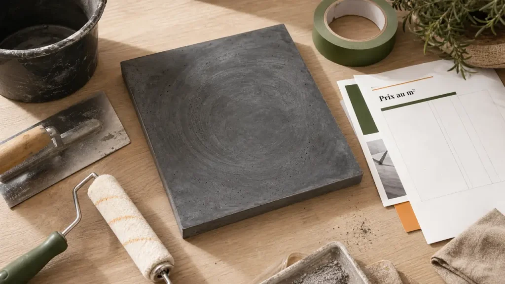 Prix du béton ciré au m2 pour petite surface, échantillon gris anthracite