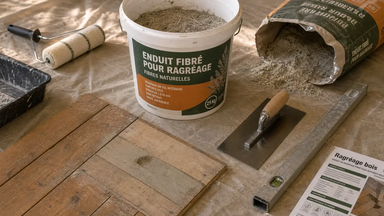 Ragréage sur plancher en bois avec enduit fibré jusqu’à 30 mm