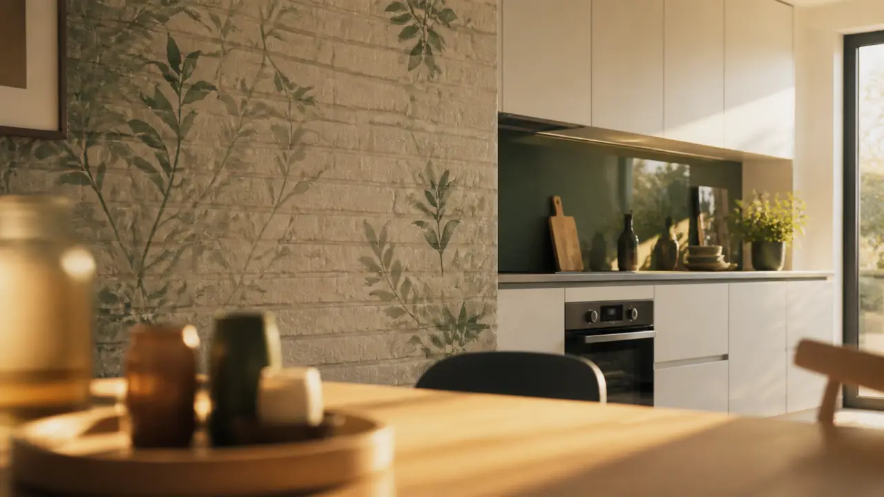 Tendance papier peint pour cuisine : vinyle terracotta lavable et motifs résistants, cuisine moderne