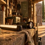 Éclairage led à pile puissant : lampe sans prise, garage à la golden hour