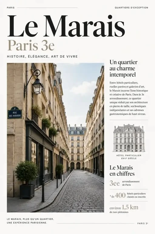 Atmosphère typique du 3e arrondissement de Paris pour un achat immobilier réussi avec un chasseur immobilier à Paris 3e