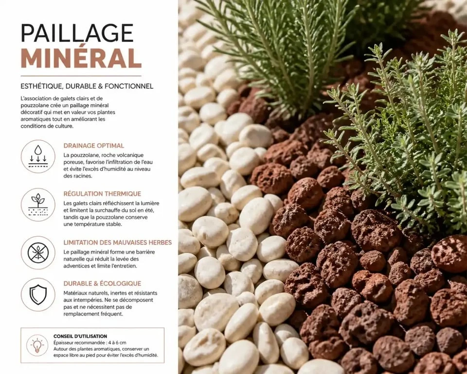 Détail du paillage minéral pour un jardin méditerranéen