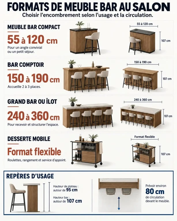 Infographie des formats et dimensions d’un meuble bar salon