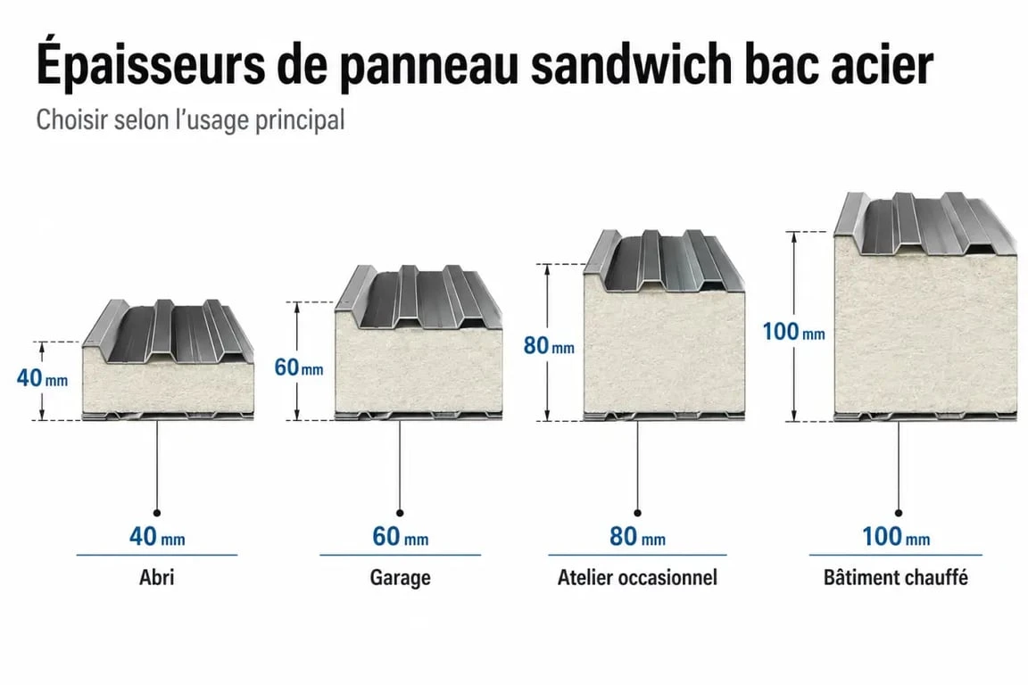 Choix des épaisseurs de panneau sandwich bac acier 40 60 80 100 mm selon l’usage