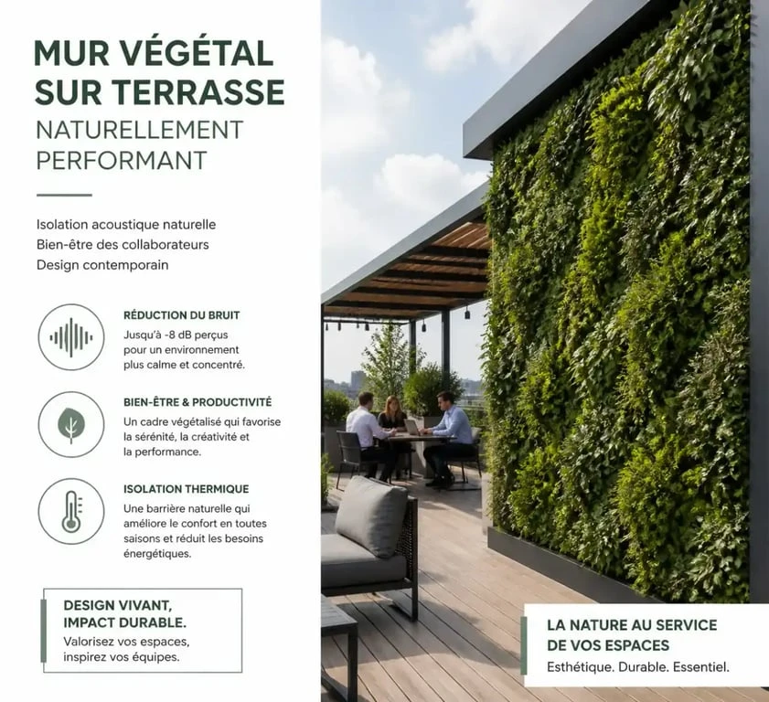 Mur végétal pour aménagement de terrasse bureau Lyon.