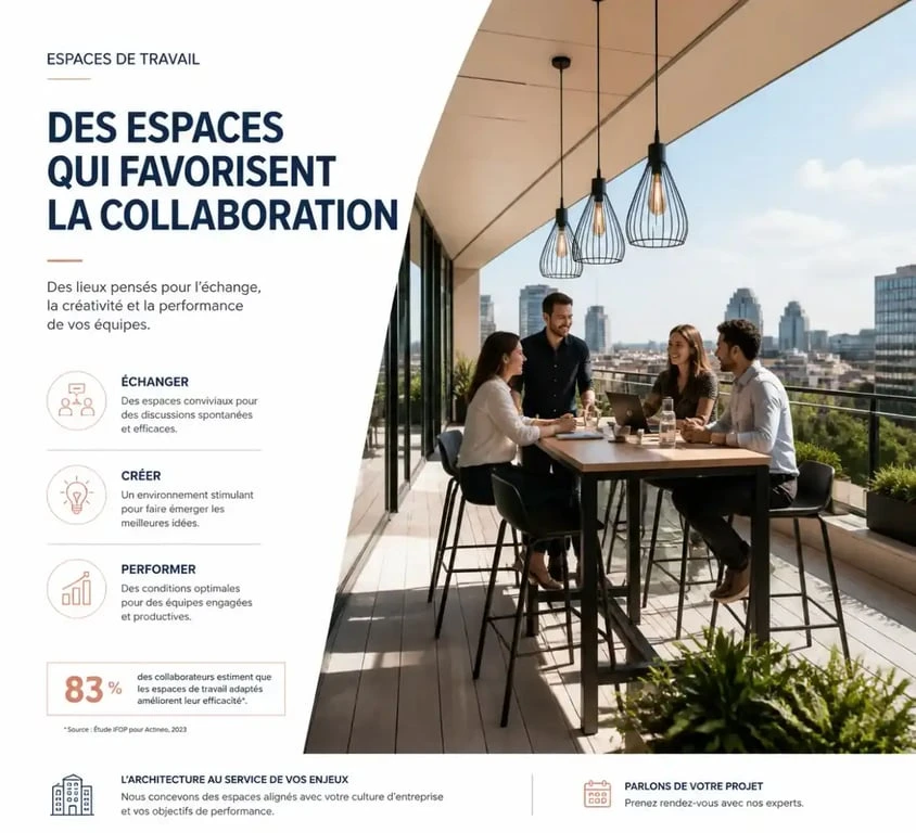 Espace de réunion extérieur pour aménagement de terrasse bureau Lyon.