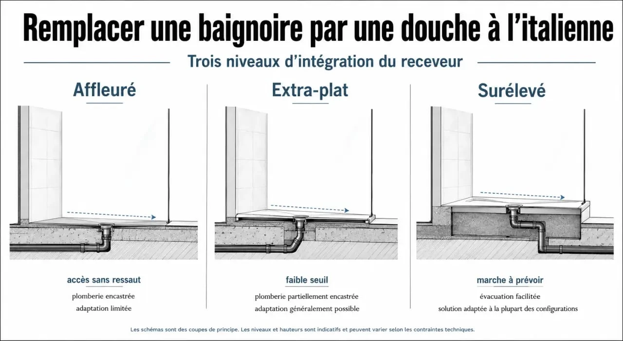 Remplacer une baignoire par douche italienne : comparatif des receveurs