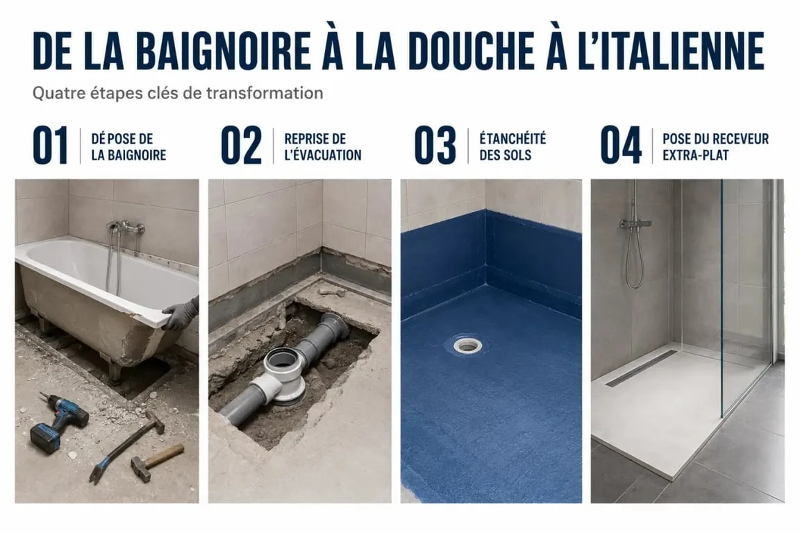 Remplacer une baignoire par douche italienne : étapes clés du chantier