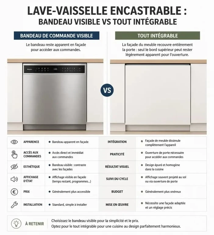 Infographie comparative lave-vaisselle intégrable vs encastrable pour comprendre la différence