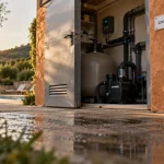 Local technique piscine : pompe et filtre en local extérieur