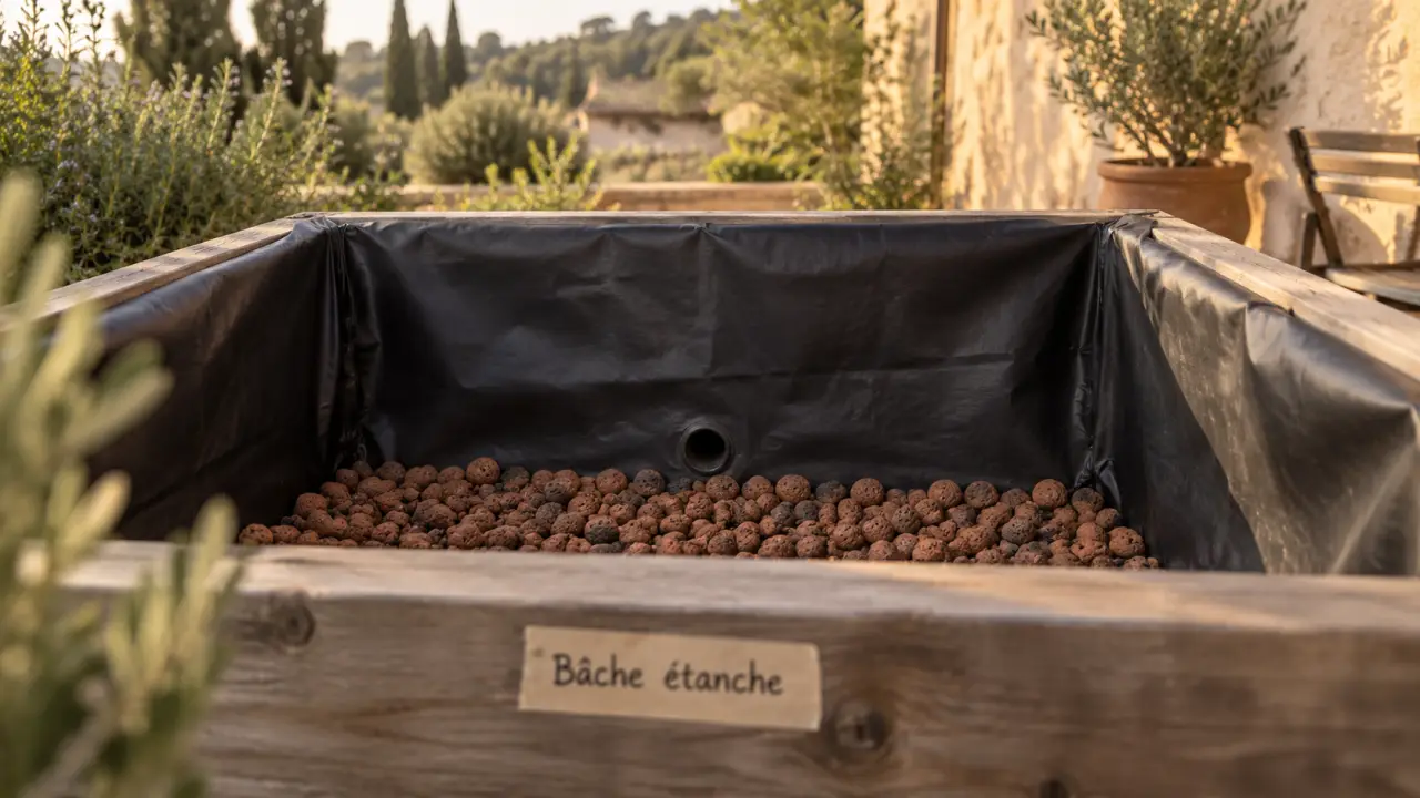 bache jardiniere avec membrane étanche et trou de drainage