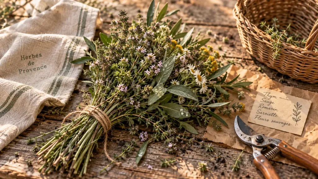 Quand récolter le thym en avril-mai : bouquet de thym frais coupé