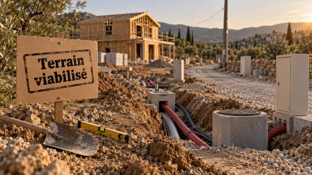 Viabiliser un terrain : tranchées, tuyaux et coffrets sur un chantier de lotissement