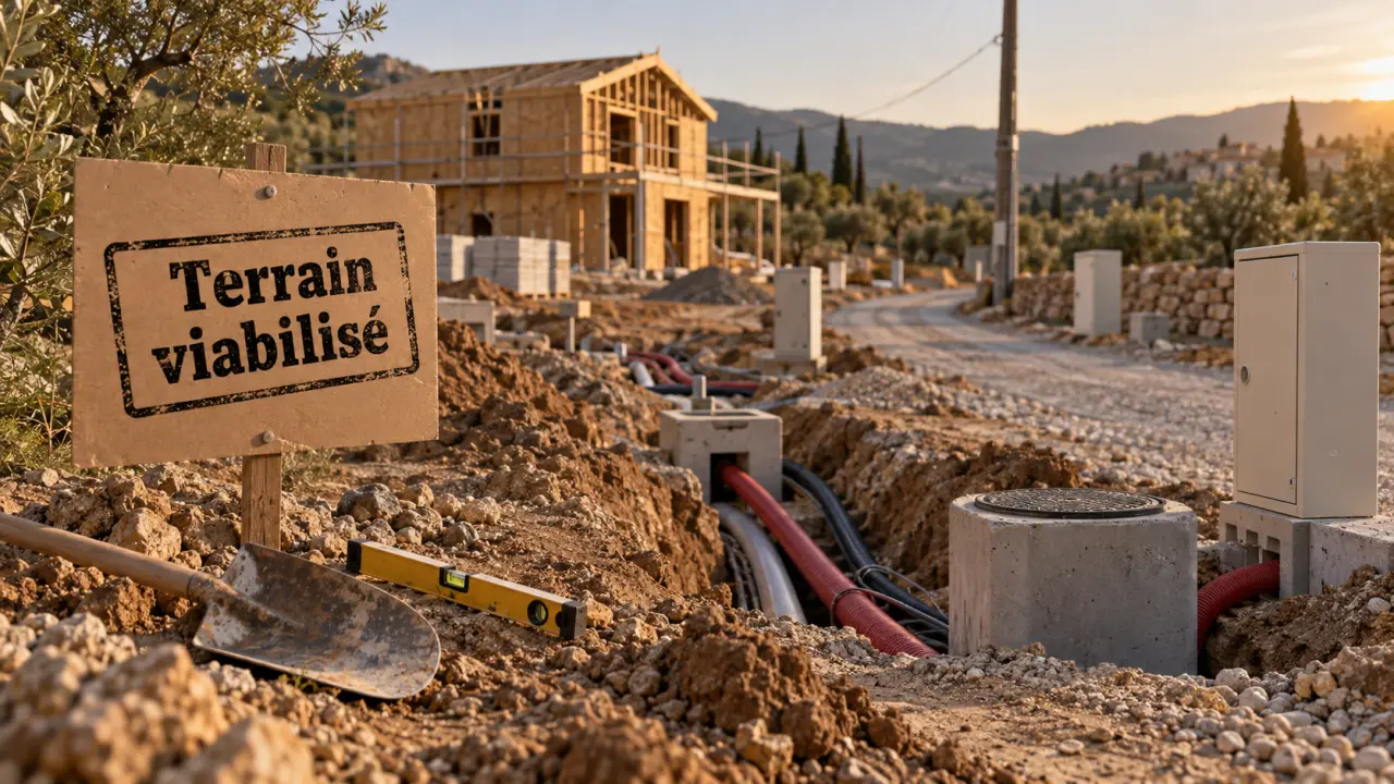 Viabiliser un terrain : tranchées, tuyaux et coffrets sur un chantier de lotissement
